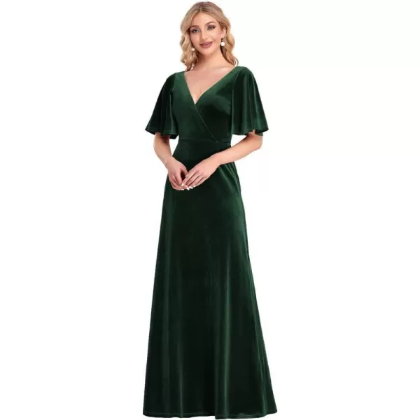 EverPretty Womens Retro Evening Gown A Line VNeck Wrap Velvet Long Formal Dresses 0861Dark Green