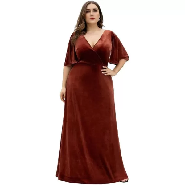 EverPretty Womens Retro VNeck Wrap Velvet Maxi Dress Plus Size Formal Dress 00861Brick Red