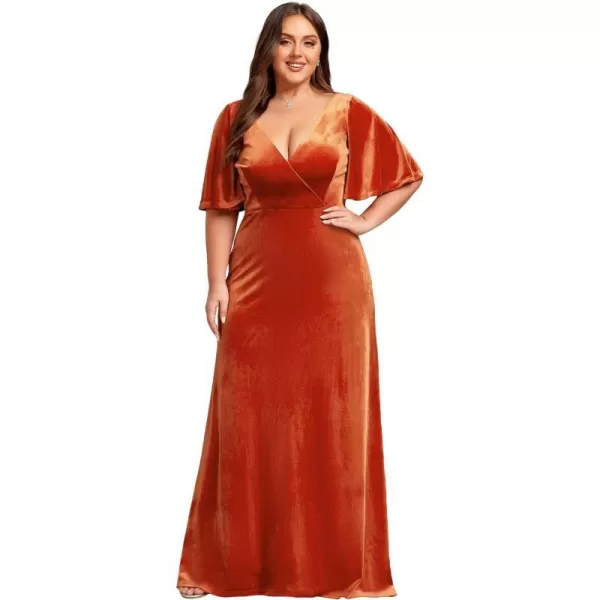 EverPretty Womens Retro VNeck Wrap Velvet Maxi Dress Plus Size Formal Dress 00861Burnt Orange