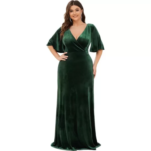 EverPretty Womens Retro VNeck Wrap Velvet Maxi Dress Plus Size Formal Dress 00861Dark Green