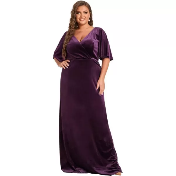 EverPretty Womens Retro VNeck Wrap Velvet Maxi Dress Plus Size Formal Dress 00861Dark Purple