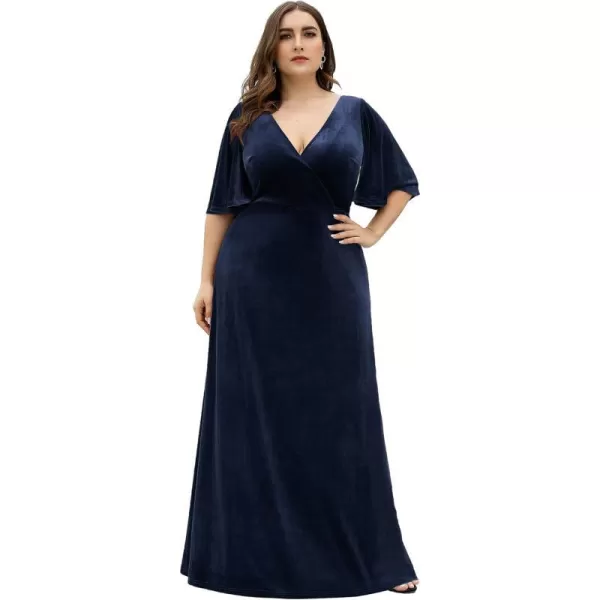 EverPretty Womens Retro VNeck Wrap Velvet Maxi Dress Plus Size Formal Dress 00861Navy Blue