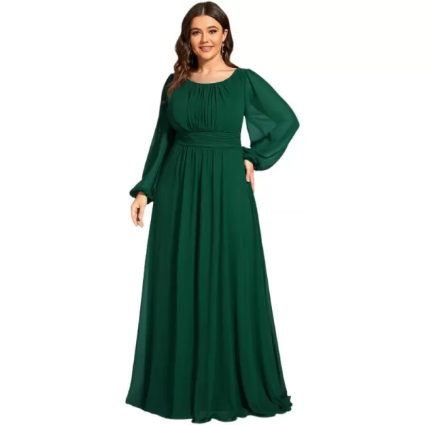 EverPretty Womens Round Neck Long Lantern Sleeve Chiffon Pleated Long Bridesmaid Dresses 0106BDark Green