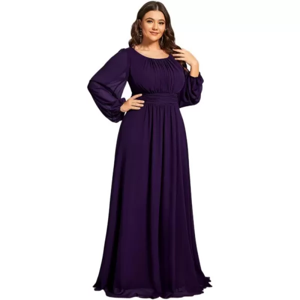 EverPretty Womens Round Neck Long Lantern Sleeves Chiffon Pleated Long Evening Gown Plus Size Formal Dress 0106BDADark Purple