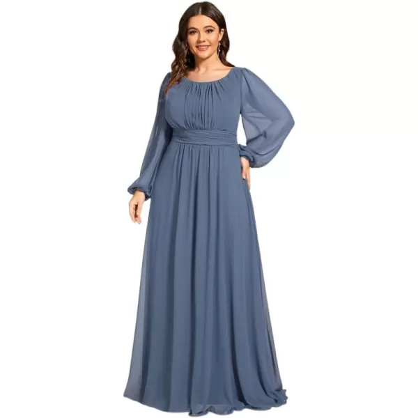 EverPretty Womens Round Neck Long Lantern Sleeves Chiffon Pleated Long Evening Gown Plus Size Formal Dress 0106BDADusty Navy