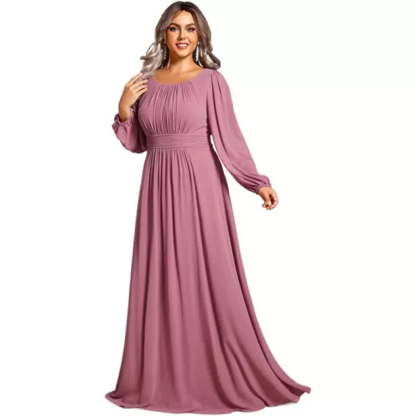 EverPretty Womens Round Neck Long Lantern Sleeves Chiffon Pleated Long Evening Gown Plus Size Formal Dress 0106BDAOrchid