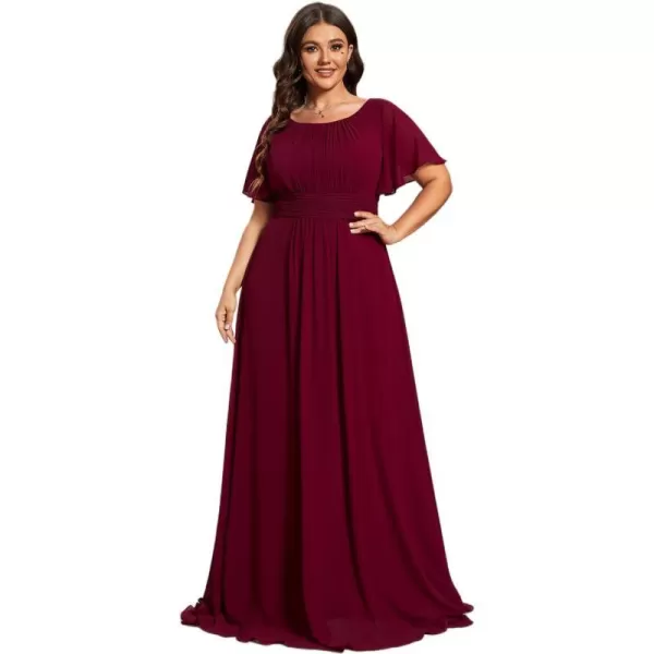 EverPretty Womens Round Neck Short Sleeve Chiffon Pleated Long Mothers Dress 01840Bburgundy