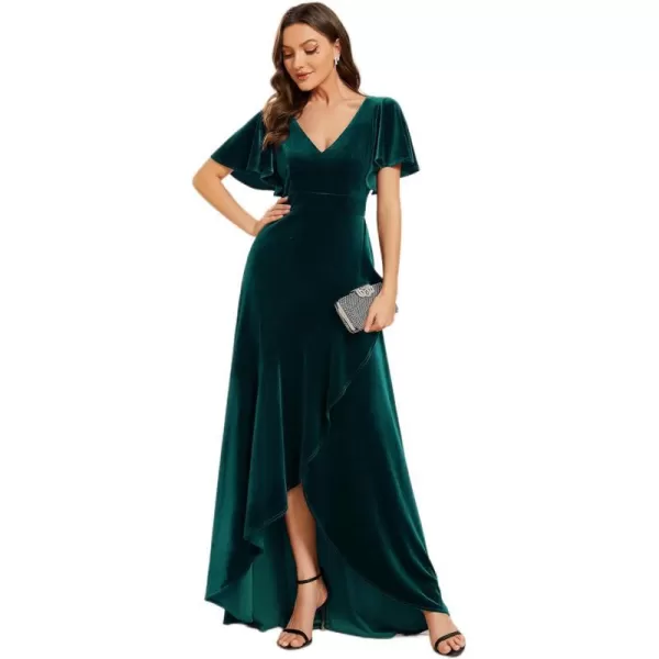 EverPretty Womens Ruffle Sleeve VNeck Wrap Waist Maxi Dress Church Wedding Guest Party Dresses 02041Dark Green