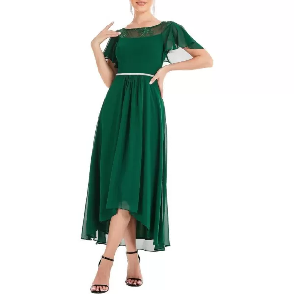 EverPretty Womens Ruffles Sleeve High Low Lace Beaded Chiffon Midi Bridesmaid Gowns Wedding Guest Dress 00465Green