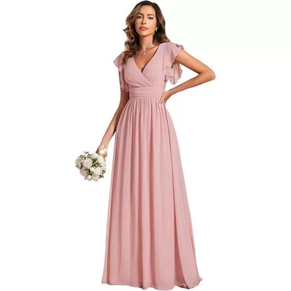 EverPretty Womens Ruffles Sleeves Back Cutout Bridesmaid Dresses A Line Formal Dress 01819Dusty Rose