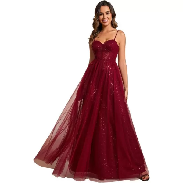 EverPretty Womens Sequin A Line Spaghetti Straps Long Evening Dress 01952Burgundy