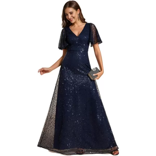 EverPretty Womens Sequin ALine V Neck Beaded Formal Evening GownsAnavy Blue