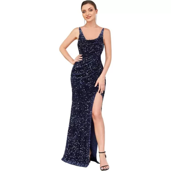 EverPretty Womens Sequin Bodycon Side Slit Sleeveless Long Evening Party Dress 50008Navy Blue