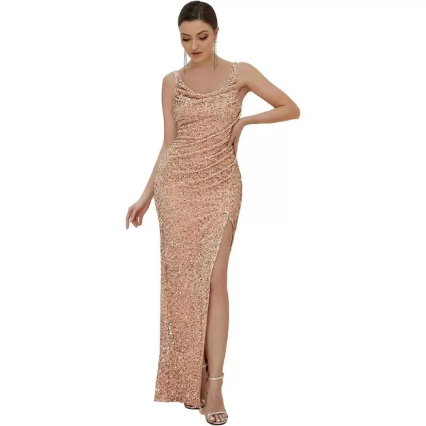 EverPretty Womens Sequin Bodycon Side Slit Sleeveless Long Evening Party Dress 50008Rose Gold