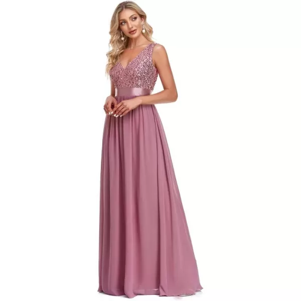 EverPretty Womens Sequin Double VNeck Chiffon Backless Maxi Formal Evening Party Dress 0146AOrchid