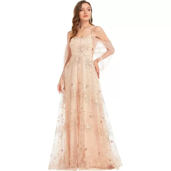 EverPretty Womens Sequin Embroidery Sweetheart Backless Floor Length Tulle Evening Dresses 01477Rose Gold