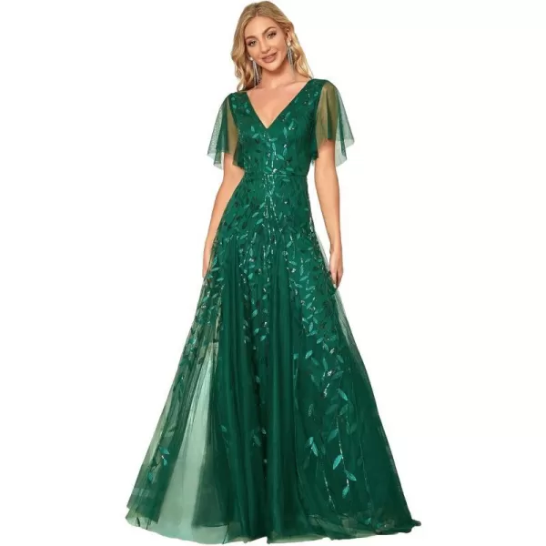 EverPretty Womens Sequin Sparkly VNeck Short Sleeve Maxi Evening Dress Prom Gowns 00734Green