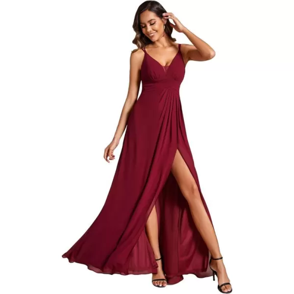 EverPretty Womens Sexy A Line V Neck Backless Split Pleated Maxi Evening Dresses 02091Burgundy