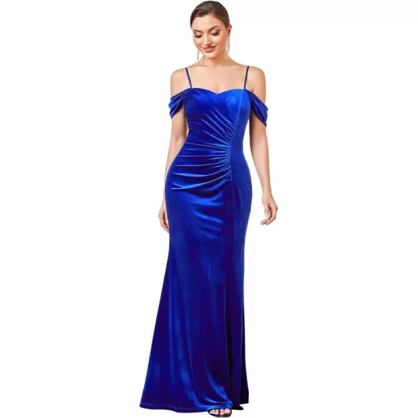 EverPretty Womens Sexy Cold Shoulder Sweetheart Open Back Memaid Maxi Velvet Formal Evening Dress 01450Sapphire Blue