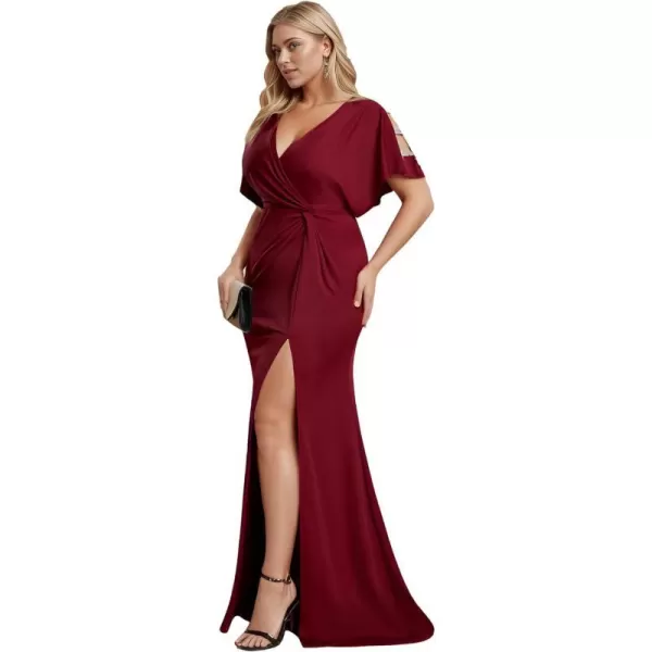 EverPretty Womens Sexy Hollow Out V Neck Sequin Split Plus Size Trendy Formal Dresses for Curvy Women 1777DAPHBurgundy