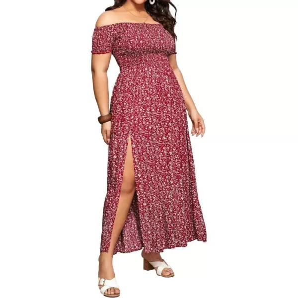 EverPretty Womens Sexy Off Shoulder Side Slit Floral Casual Summer Long Sun Dress 40405Burgundy