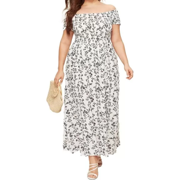 EverPretty Womens Sexy Off Shoulder Side Slit Floral Casual Summer Long Sun Dress 40405White