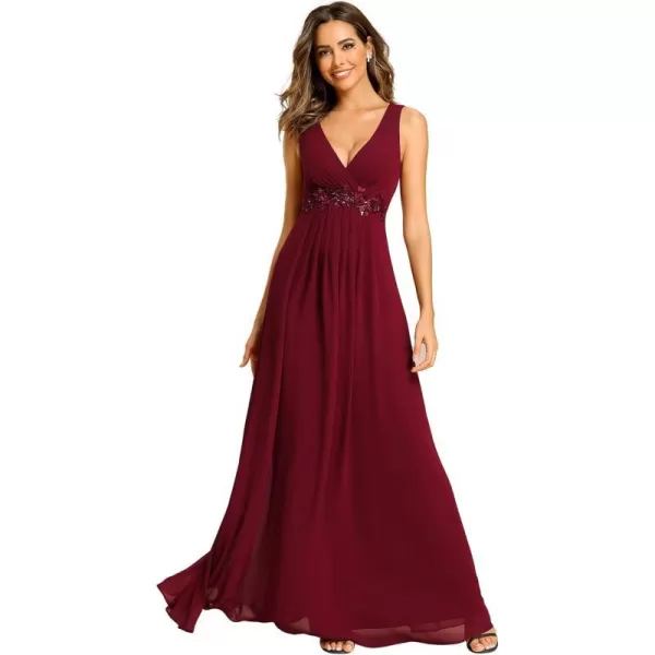 EverPretty Womens Sexy Sleeveless V Neck Appliques Waist Ruched Formal GownsBburgundy