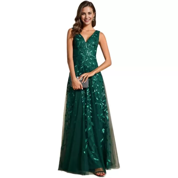 EverPretty Womens Sexy Sleeveless VNeck Evening Gowns Empire Waist Sequin Embroidery Formal DressDeep Green