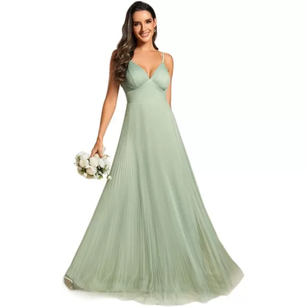 EverPretty Womens Sexy Spaghetti Strap A Line V Neck Pleated Formal Dresses 02069Mint Green