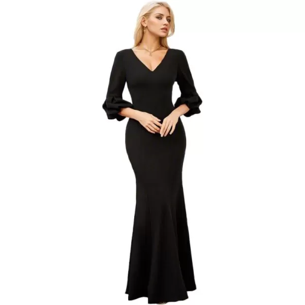 EverPretty Womens Sexy V Neck Long Sleeves Bodycon Mermaid Evening Dresses 00055Black