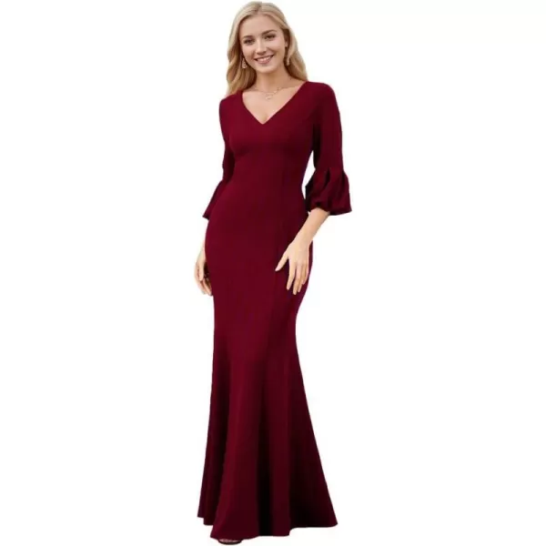 EverPretty Womens Sexy V Neck Long Sleeves Bodycon Mermaid Evening Dresses 00055Burgundy