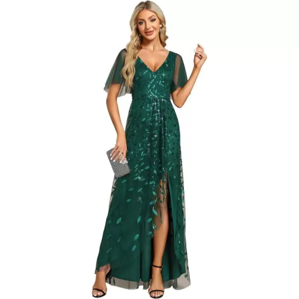 EverPretty Womens Shimmery Sequins ALine Side Slit Elegant Long Evening Dresses 02083Dark Green