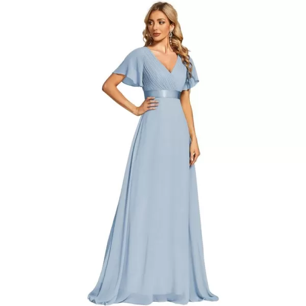 EverPretty Womens Short Sleeve VNeck Evening Dress Floor Length Mother of The Bride Dress 09890Ice Blue