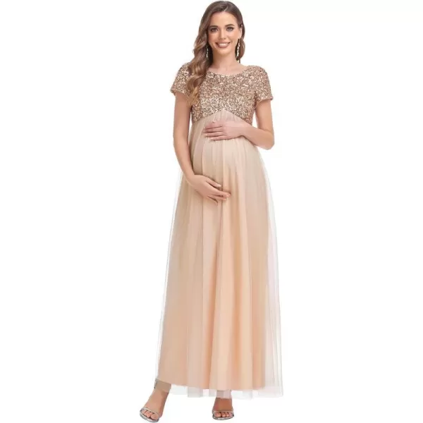 EverPretty Womens Short Sleeves Crew Neck Tulle A Line Sequin Maxi Fall Maternity Dress 0340AEYBlush