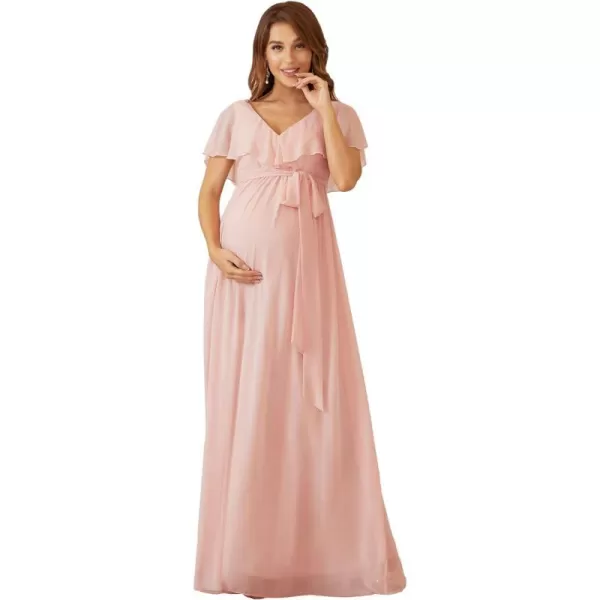 EverPretty Womens Short Sleeves VNeck Chiffon Maternity Party Dress for Baby Shower 20835Pink