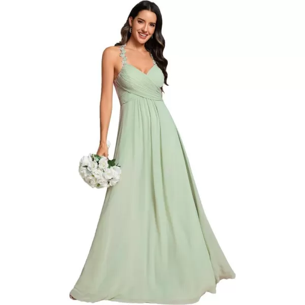 EverPretty Womens Sleeveless ALine VNeck Floral Spaghetti Strap Maxi Chiffon Bridesmaid Dresses 02092Mint Green