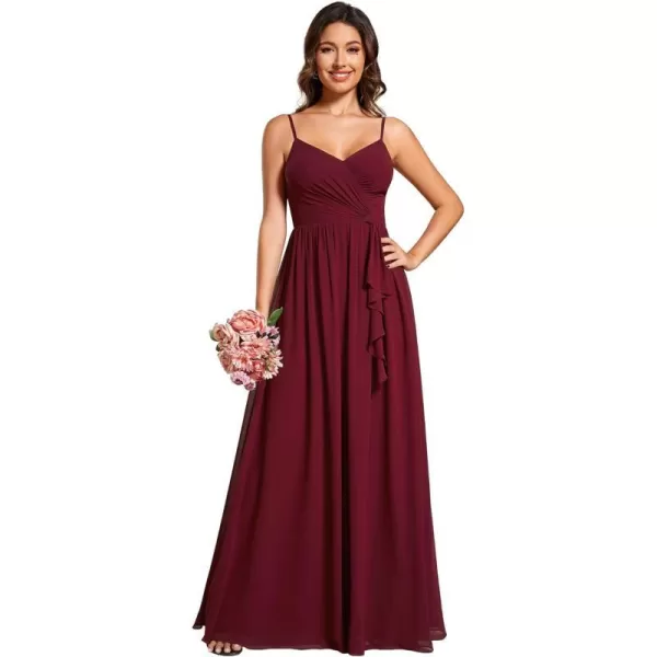 EverPretty Womens Sleeveless Spaghetti Strap VNeck ALine Asymmetrical Maxi Chiffon Bridesmaid Dresses 02113Burgundy