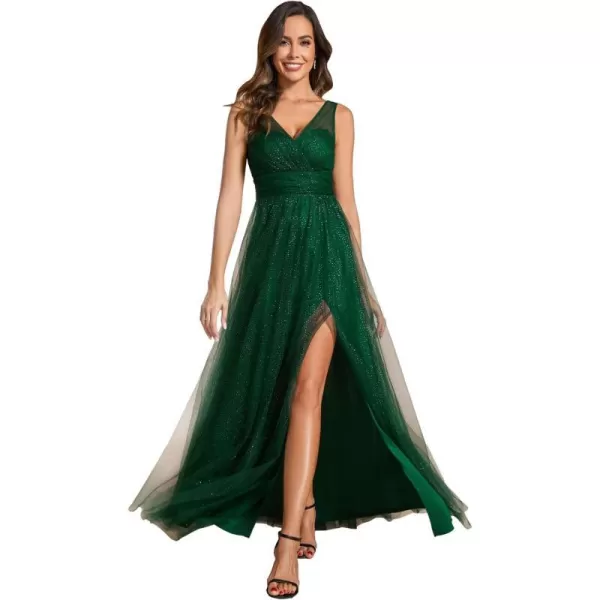 EverPretty Womens Sleeveless V Neck A Line Glitter Floor Length Split Formal Dresses S0014Dark Green