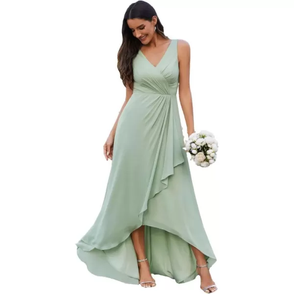 EverPretty Womens Sleeveless V Neck Pleated A Line High Low Bridesmaid Dresses S0033Mint Green