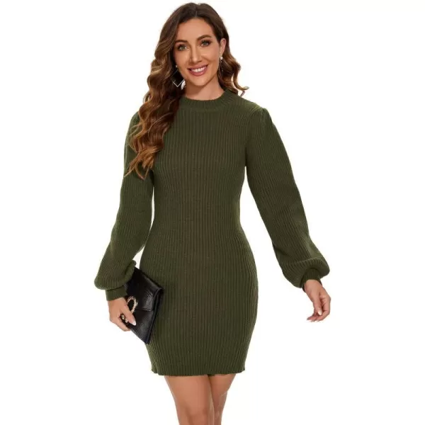 EverPretty Womens Slim Long Lantern Sleeve Winter Knit Pullover Sweater Dresses 40395Dark Green