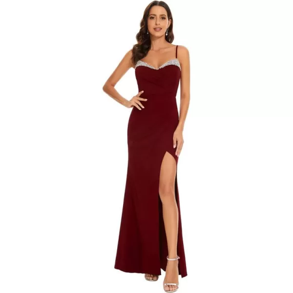 EverPretty Womens Spaghetti Strap Sleeveless Sequin Slit Bodycon FloorLength Evening Dresses 01667Burgundy