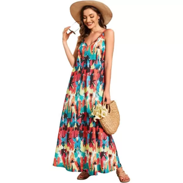 EverPretty Womens Spaghetti Straps Loose Summer Beach Vacation Maxi Dress 01828Multicolor