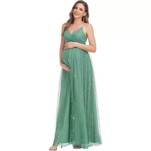 EverPretty Womens Spaghetti Straps VNeck Tulle Backless Sequin Aline Maternity Party Dress 0135AGreen