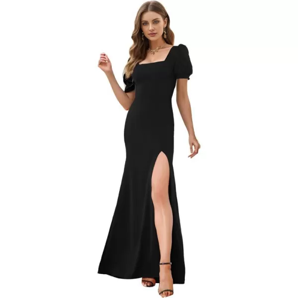 EverPretty Womens Square Neck Short Sleeves Slit Bodycon Formal Dresses 00057Black