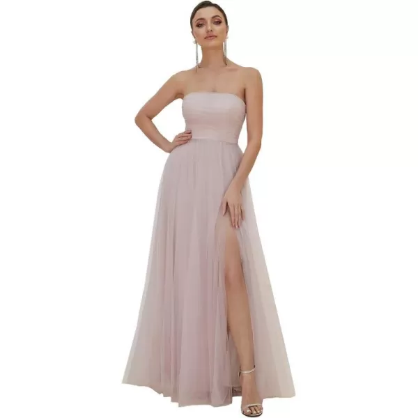 EverPretty Womens Strapless Ruched Aline Tulle High Slit Maxi Evening Party Dress 0134AMauve