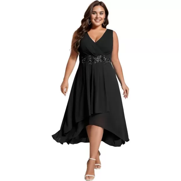 EverPretty Womens Summer Chiffon Sleeveless V Neck Applique Plus Size High Low Formal Wedding Guest Dresses 41926DABlack