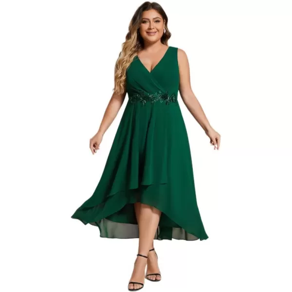 EverPretty Womens Summer Chiffon Sleeveless V Neck Applique Plus Size High Low Formal Wedding Guest Dresses 41926DADark Green