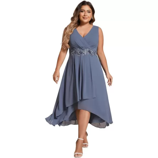 EverPretty Womens Summer Chiffon Sleeveless V Neck Applique Plus Size High Low Formal Wedding Guest Dresses 41926DADusty Navy