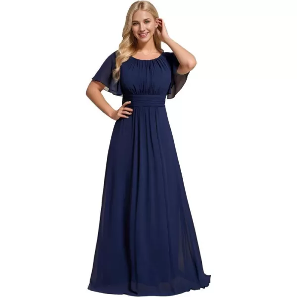 EverPretty Womens Summer Crew Neck Empire Waist Pleated Chiffon Maxi Formal Dress 01840Anavy Blue