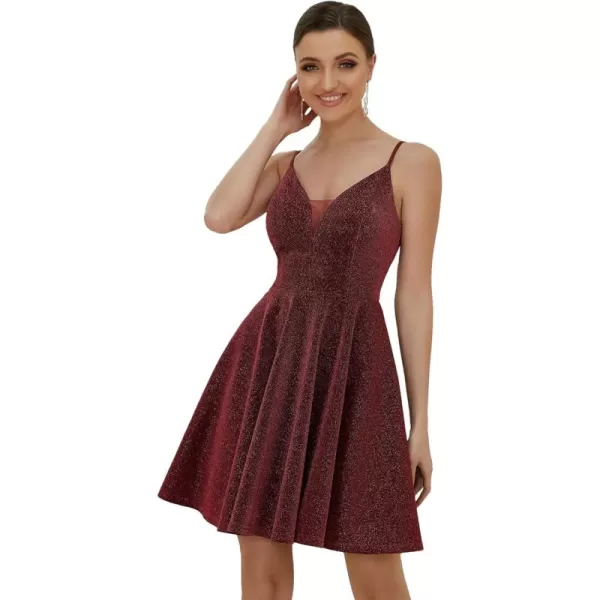 EverPretty Womens Summer Dresses Glitter V Neck Spaghetti Straps Mini Wedding Guest Dress 03124Burgundy